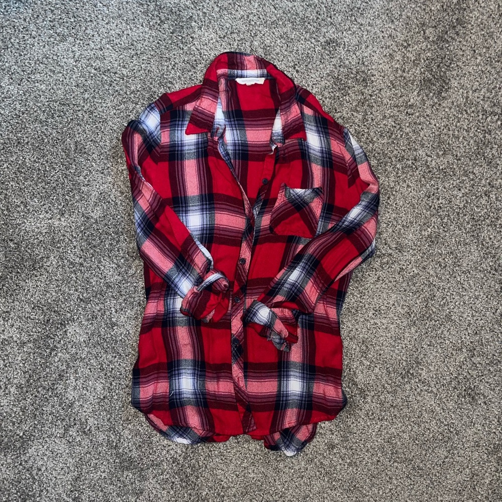 Red and Navy blue Plaid Button-Up Shirt